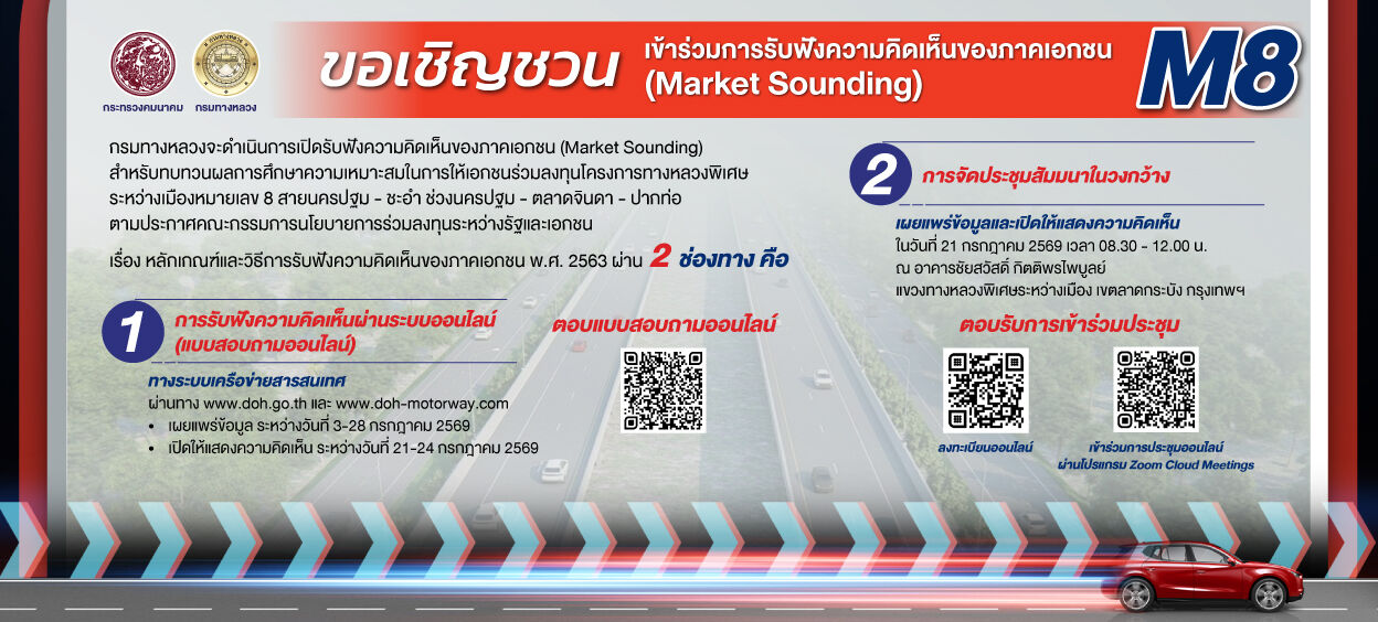 Market Soundingทางหลวงพิเศษระหว่างเมืองหมายเลข 8  สายนครปฐม - ชะอำ ช่วงนครปฐม - ตลาดจินดา - ปากท่อ
